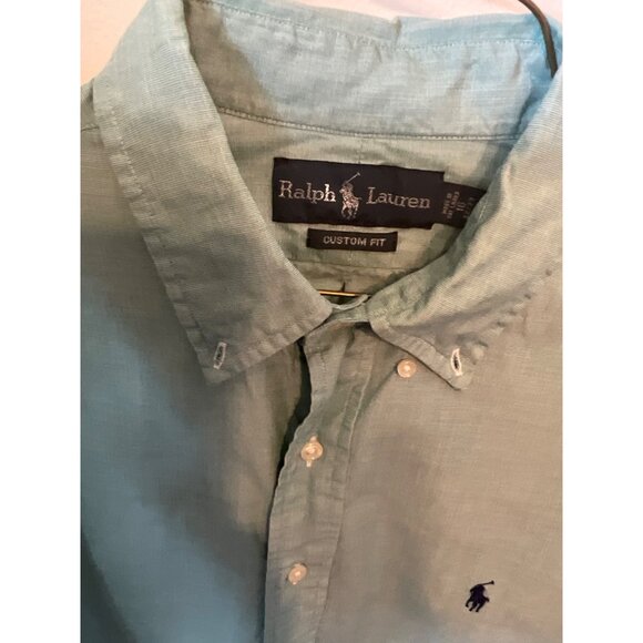 Ralph Lauren Light Green Long Sleeve Button Up Shirt Size 16 32/33 Custom Fit - Picture 3 of 7